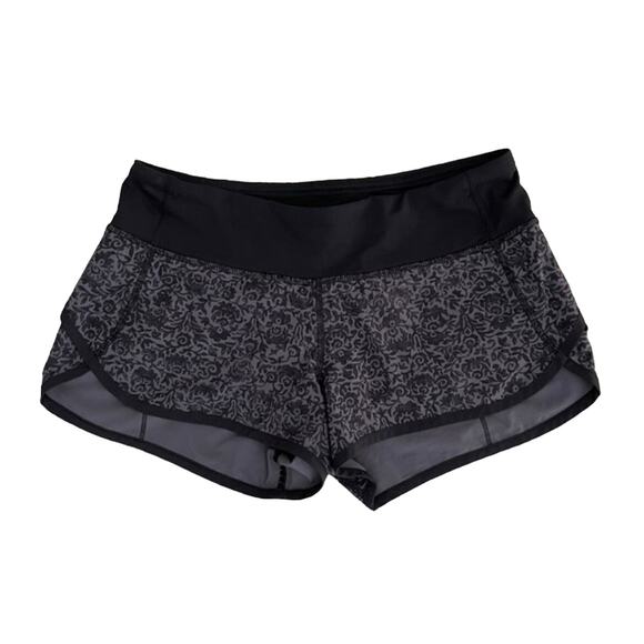 lululemon athletica Pants - Lululemon Women's Floral Speed Running Shorts Activewear Gym‎ Black Gray Size 4